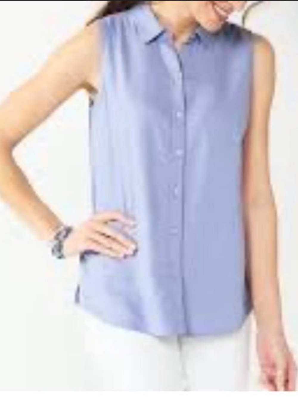 Croft & Barrow Size XL Sleeveless Button-Down Shirt Chambray Blue Linen Blend